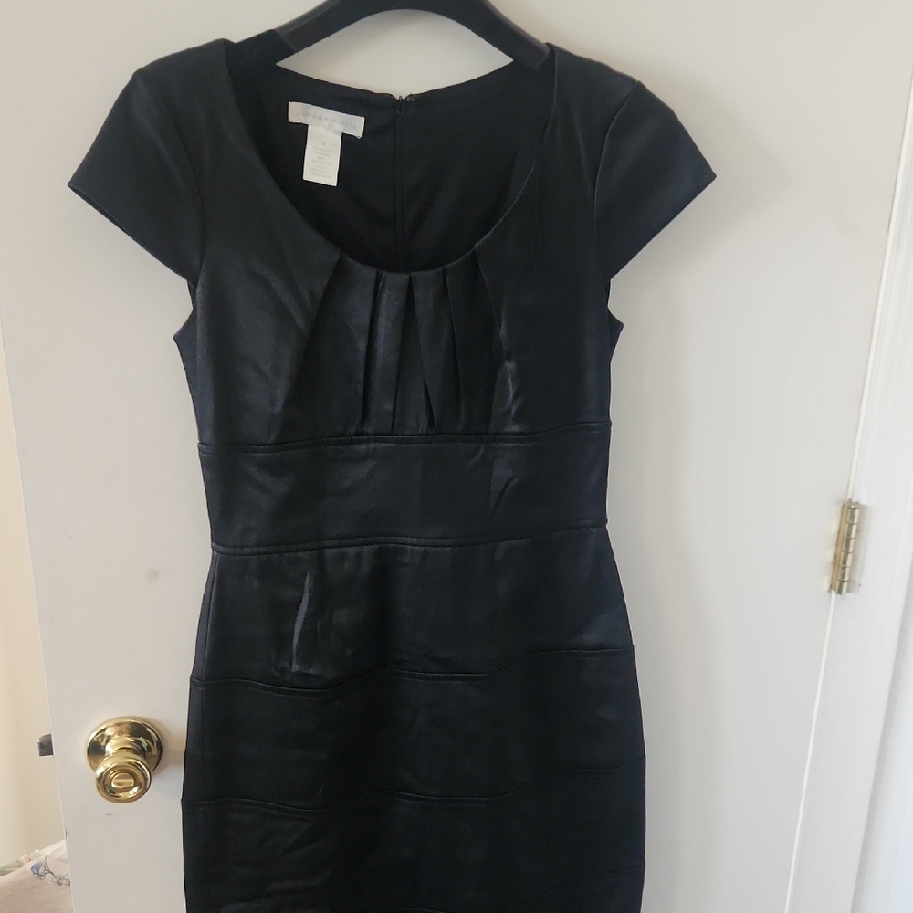 London Times Black Pleated Sheath Mini Dress